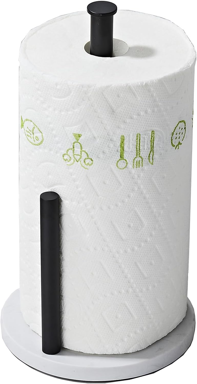 KUUBTH Matte Black Paper Towel Holder,Stainless Steel Paper Towel Holder for Kitchen Roll Organize, Standard or Jumbo-Sized Roll Paper, Countertop Roll Dispenser with Marble Base - Image 1